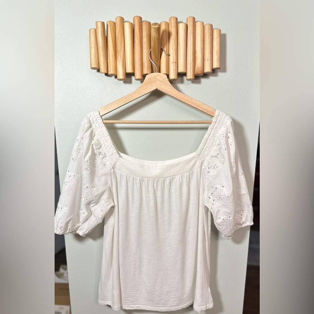 Lucky Brand White Eyelet Sleeve Blouse